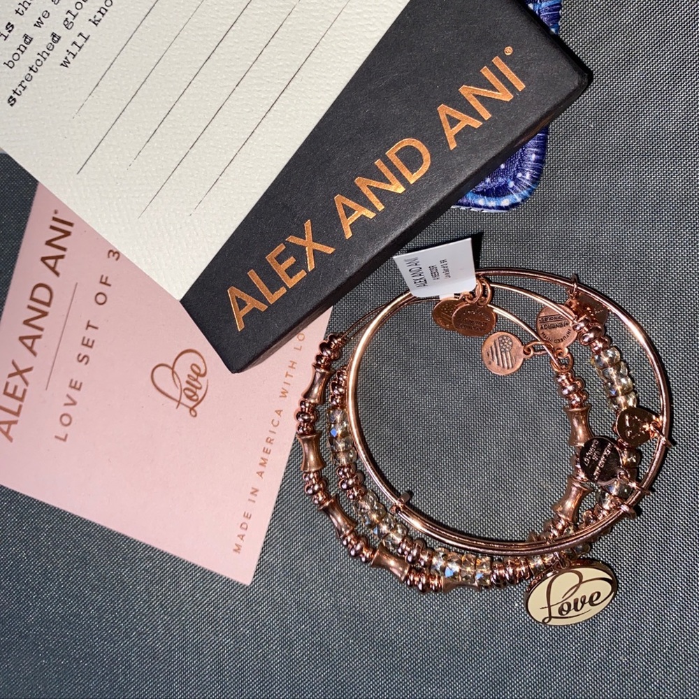 Alex and ani rose gold trio bracelet bangle love set